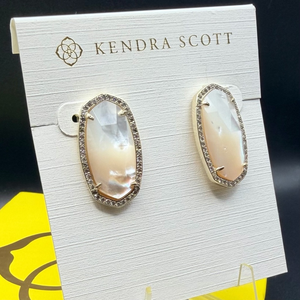 Kendra Scott Elsie Lux Earrings Ivory MOP Gold Crystal Halo Statement Earrings - Picture 6 of 9